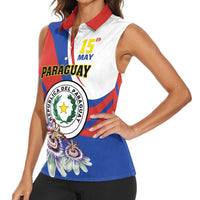 Personalized Paraguay Independence Day 2025 Women Sleeveless Polo Shirt Passiflora Paz y justicia