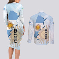 Personalized Argentine Revolution Day 1810 Couples Matching Long Sleeve Bodycon Dress and Long Sleeve Button Shirt Sol de Mayo