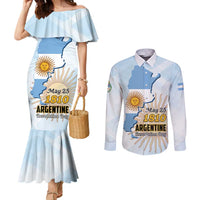 Personalized Argentine Revolution Day 1810 Couples Matching Mermaid Dress and Long Sleeve Button Shirt Sol de Mayo