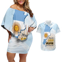 Personalized Argentine Revolution Day 1810 Couples Matching Off Shoulder Short Dress and Hawaiian Shirt Sol de Mayo