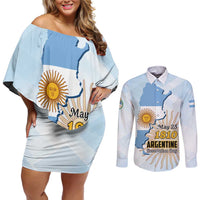 Personalized Argentine Revolution Day 1810 Couples Matching Off Shoulder Short Dress and Long Sleeve Button Shirt Sol de Mayo