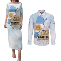 Personalized Argentine Revolution Day 1810 Couples Matching Puletasi and Long Sleeve Button Shirt Sol de Mayo