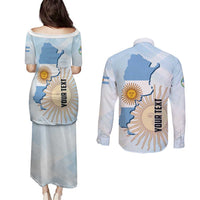 Personalized Argentine Revolution Day 1810 Couples Matching Puletasi and Long Sleeve Button Shirt Sol de Mayo