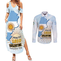 Personalized Argentine Revolution Day 1810 Couples Matching Summer Maxi Dress and Long Sleeve Button Shirt Sol de Mayo