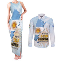 Personalized Argentine Revolution Day 1810 Couples Matching Tank Maxi Dress and Long Sleeve Button Shirt Sol de Mayo