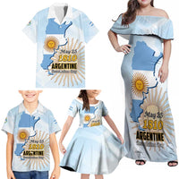 Personalized Argentine Revolution Day 1810 Family Matching Off Shoulder Maxi Dress and Hawaiian Shirt Sol de Mayo