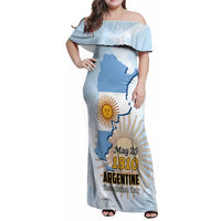 Personalized Argentine Revolution Day 1810 Family Matching Off Shoulder Maxi Dress and Hawaiian Shirt Sol de Mayo
