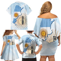 Personalized Argentine Revolution Day 1810 Family Matching Off Shoulder Short Dress and Hawaiian Shirt Sol de Mayo
