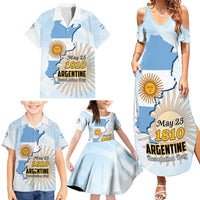Personalized Argentine Revolution Day 1810 Family Matching Summer Maxi Dress and Hawaiian Shirt Sol de Mayo