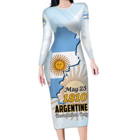 Personalized Argentine Revolution Day 1810 Long Sleeve Bodycon Dress Sol de Mayo