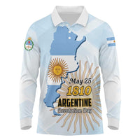 Personalized Argentine Revolution Day 1810 Long Sleeve Polo Shirt Sol de Mayo