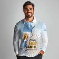 Personalized Argentine Revolution Day 1810 Long Sleeve Polo Shirt Sol de Mayo