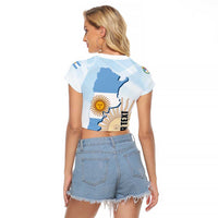 Personalized Argentine Revolution Day 1810 Raglan Cropped T Shirt Sol de Mayo