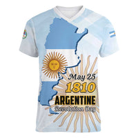 Personalized Argentine Revolution Day 1810 Women V-Neck T-Shirt Sol de Mayo