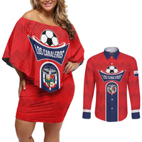 Custom Panama Football Couples Matching Off Shoulder Short Dress and Long Sleeve Button Shirt Vamos Los Canaleros