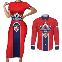 Custom Panama Football Couples Matching Short Sleeve Bodycon Dress and Long Sleeve Button Shirt Vamos Los Canaleros