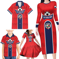 Custom Panama Football Family Matching Long Sleeve Bodycon Dress and Hawaiian Shirt Vamos Los Canaleros