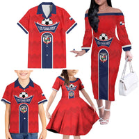 Custom Panama Football Family Matching Off The Shoulder Long Sleeve Dress and Hawaiian Shirt Vamos Los Canaleros