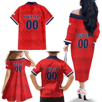Custom Panama Football Family Matching Off The Shoulder Long Sleeve Dress and Hawaiian Shirt Vamos Los Canaleros