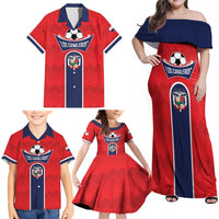 Custom Panama Football Family Matching Off Shoulder Maxi Dress and Hawaiian Shirt Vamos Los Canaleros
