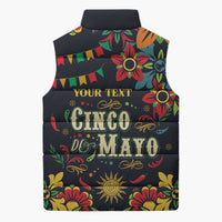 Personalized Cinco de Mayo Sleeveless Puffer Jacket Vibrant Flowers
