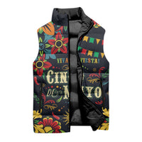 Personalized Cinco de Mayo Sleeveless Puffer Jacket Vibrant Flowers