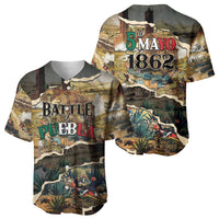 Mexican Battle of Puebla Baseball Jersey Vintage Art Style