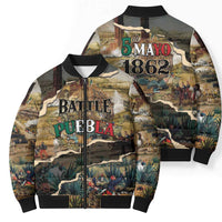 Mexican Battle of Puebla Bomber Puffer Jacket Vintage Art Style