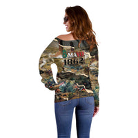 Mexican Battle of Puebla Off Shoulder Sweater Vintage Art Style