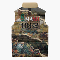 Mexican Battle of Puebla Sleeveless Puffer Jacket Vintage Art Style