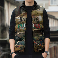 Mexican Battle of Puebla Sleeveless Puffer Jacket Vintage Art Style