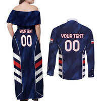 Custom Football Dominican Republic Couples Matching Off Shoulder Maxi Dress and Long Sleeve Button Shirt Go Los Quisqueyanos - Wonder Print Shop