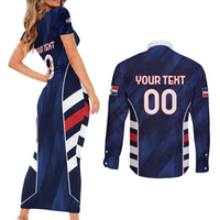 Custom Football Dominican Republic Couples Matching Short Sleeve Bodycon Dress and Long Sleeve Button Shirt Go Los Quisqueyanos - Wonder Print Shop