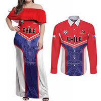 Custom Football Chile Couples Matching Off Shoulder Maxi Dress and Long Sleeve Button Shirt Vamos La Roja - Wonder Print Shop
