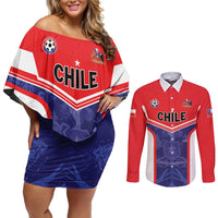 Custom Football Chile Couples Matching Off Shoulder Short Dress and Long Sleeve Button Shirt Vamos La Roja - Wonder Print Shop