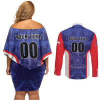 Custom Football Chile Couples Matching Off Shoulder Short Dress and Long Sleeve Button Shirt Vamos La Roja - Wonder Print Shop