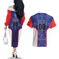 Custom Football Chile Couples Matching Off The Shoulder Long Sleeve Dress and Hawaiian Shirt Vamos La Roja - Wonder Print Shop