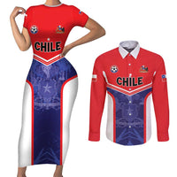 Custom Football Chile Couples Matching Short Sleeve Bodycon Dress and Long Sleeve Button Shirt Vamos La Roja - Wonder Print Shop