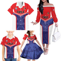 Custom Football Chile Family Matching Off The Shoulder Long Sleeve Dress and Hawaiian Shirt Vamos La Roja - Wonder Print Shop