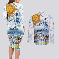 Argentina 2024 Football Champions Couples Matching Long Sleeve Bodycon Dress and Long Sleeve Button Shirt Vamos La Seleccion Otra Vez Juntos - Wonder Print Shop