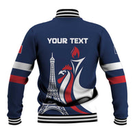 Personalized France 2024 Bonjour Baseball Jacket Eiffel Tower Gallic Rooster - Wonder Print Shop