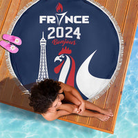 France 2024 Bonjour Beach Blanket Eiffel Tower Gallic Rooster - Wonder Print Shop