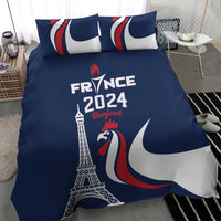 France 2024 Bonjour Bedding Set Eiffel Tower Gallic Rooster - Wonder Print Shop
