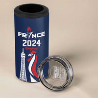 Personalized France 2024 Bonjour 4 in 1 Can Cooler Tumbler Eiffel Tower Gallic Rooster - Wonder Print Shop