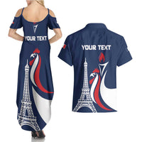 Personalized France 2024 Bonjour Couples Matching Summer Maxi Dress and Hawaiian Shirt Eiffel Tower Gallic Rooster - Wonder Print Shop