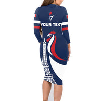 Personalized France 2024 Bonjour Family Matching Long Sleeve Bodycon Dress and Hawaiian Shirt Eiffel Tower Gallic Rooster - Wonder Print Shop