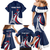 Personalized France 2024 Bonjour Family Matching Mermaid Dress and Hawaiian Shirt Eiffel Tower Gallic Rooster - Wonder Print Shop