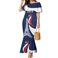 Personalized France 2024 Bonjour Family Matching Mermaid Dress and Hawaiian Shirt Eiffel Tower Gallic Rooster - Wonder Print Shop