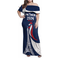 Personalized France 2024 Bonjour Family Matching Off Shoulder Maxi Dress and Hawaiian Shirt Eiffel Tower Gallic Rooster - Wonder Print Shop