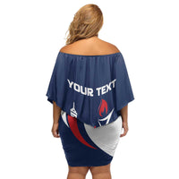 Personalized France 2024 Bonjour Family Matching Off Shoulder Short Dress and Hawaiian Shirt Eiffel Tower Gallic Rooster - Wonder Print Shop